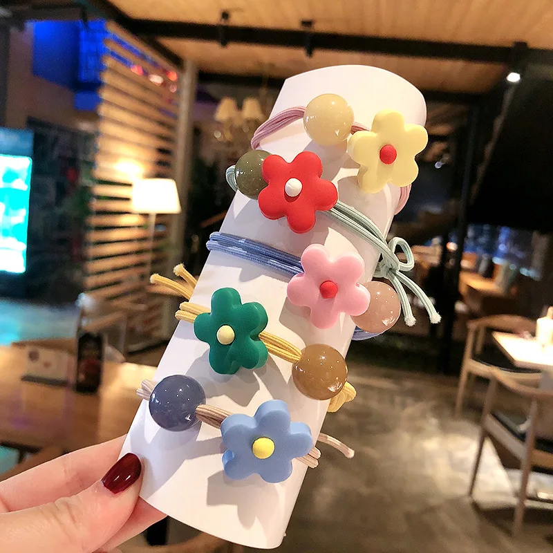 

Hyuna Style Hair Gums Partysu Colors Polymer Clay Flower Elastic Hair Band High Elasticity Double Rubber Bands Beads Hair Tie