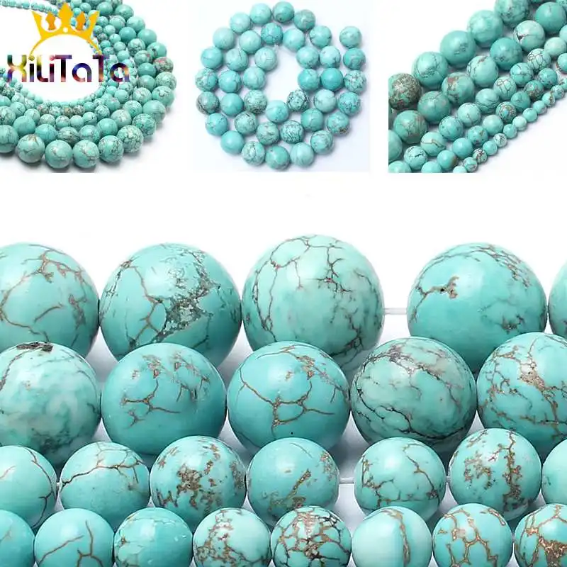 

Natural Blue Turquoises Stone Beads Round Loose Spacer Beads 15inches 4/6/8/10/12/14mm For Jewelry Making DIY Bracelets Necklace