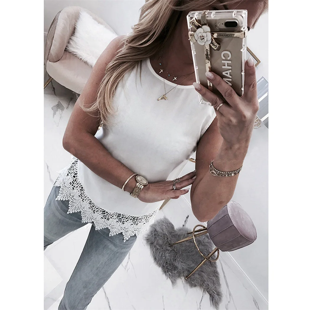 

Sexy 2019 Backless Lace Tank Top Women Sleeveless Floral Lace Summer Camis Tops Vest Casual Ladies Solid Slim Tee Shirt Camisole