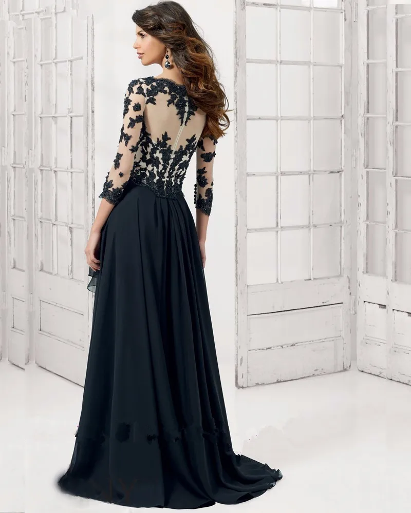 Black-2016-Mother-Of-The-Bride-Dresses-A-line-V-neck-Half-Sleeves-Lace-Beaded-Long (3)