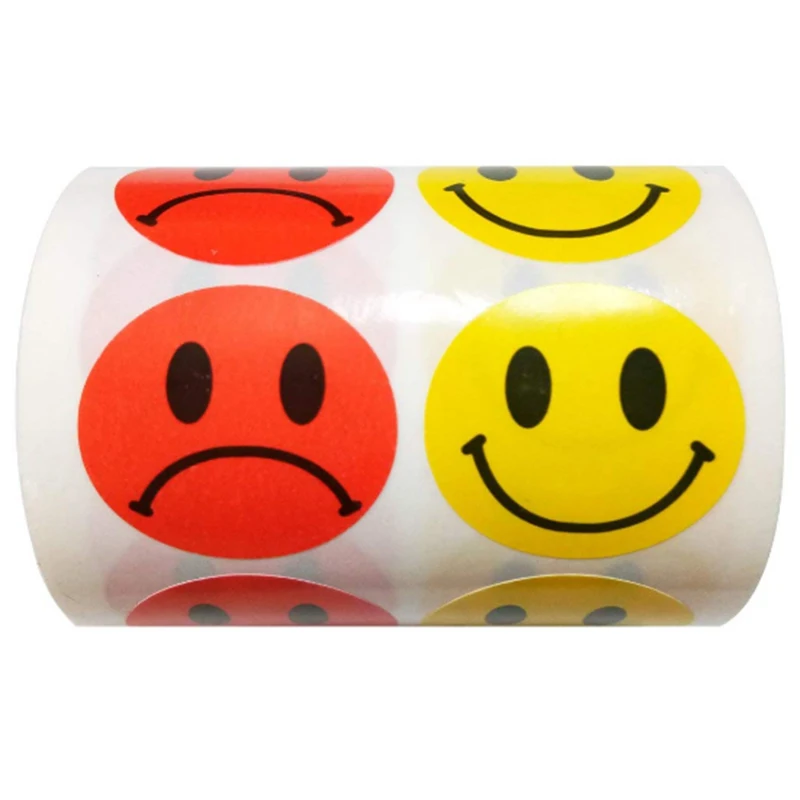 fersken Jeg spiser morgenmad marathon Yellow Smiley Face Happy Stickers Red Sad Face Stickers For Teachers 1 Inch  Round Circle Dots 500 Labels Per Roll - Quotes & Words - AliExpress