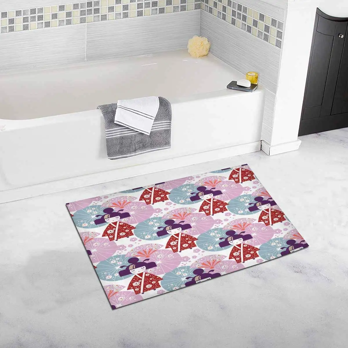 

Japanese Girl Kokeshi Door Mats Kitchen Floor Bath Entrance Rug Mat Indoor Bathroom Decor Doormats