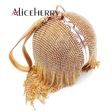 Золотой клатч роскошный вечерний клатч, полностью бриллиантовые вечерние сумки, цепочка с кисточками, вечерние сумки, шикарные женские круглые клатчи, кошелек