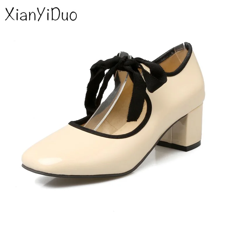 

Xianyiduo 2018 Slingbacks Sweet Spring/Aut Women's Shoes Square Toe Med heels Pumps plus size34-48 Pink Butterfly-knot/759-3