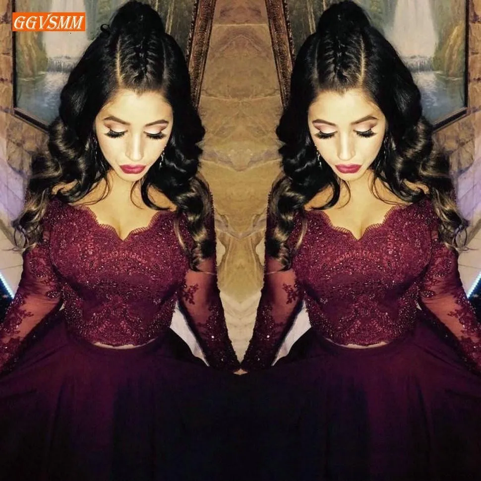 

Graceful Burgundy Lace Formal Evening Dresses Long Sleeve 2019 Sweetheart Beach Evening Gowns Zipper Customized Prom Dress Party