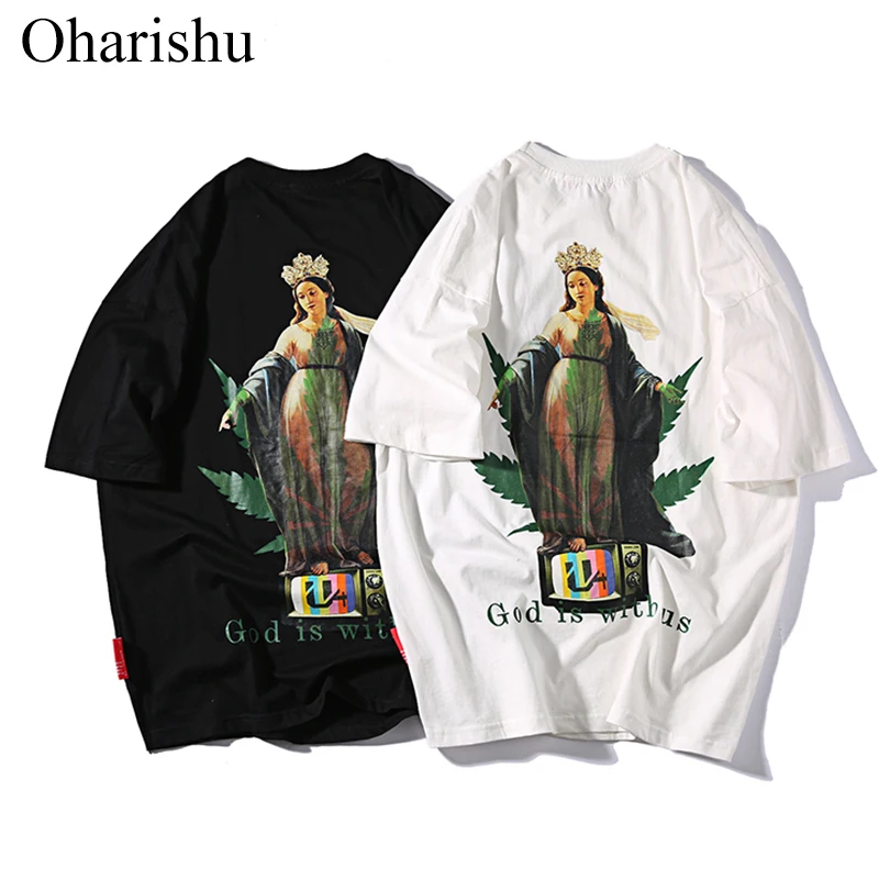 

Fashion Brand Virgin Mary Men's T-Shirts 2019 Funny Print Short Sleeve Tshirts Summer Hip Hop Casual Cotton Tops Tees Streetwear