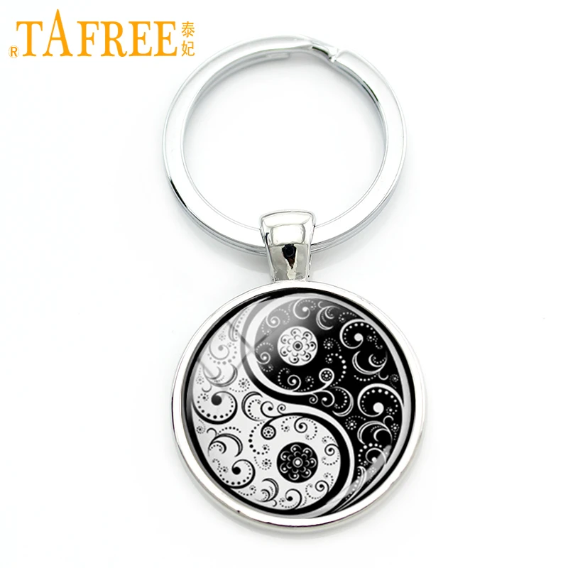 

TAFREE Chinese Taoism sign ancient Eight Diagrams key chain vintage tai ji yin yang keychain charming jewelry accessories KC094