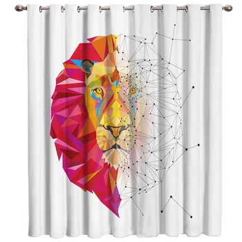 

Geometric Block Lion Bedroom Fabric Window Treatment Valances Window Curtain Panels Curtain Tiebacks Party Decoration Valance