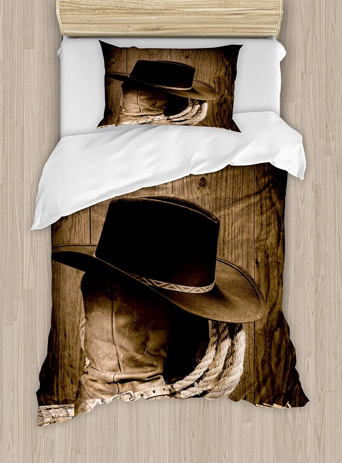 Western Duvet Cover Set Wild West Themed Cowboy Hat and Old Ranching