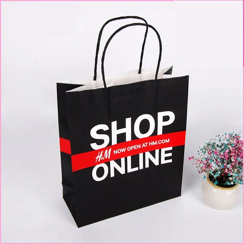 

wholesale 1000pcs/lot custom printed company logo black kraft paper bags/shopping bags/clothes/jewellery bags for advertisement