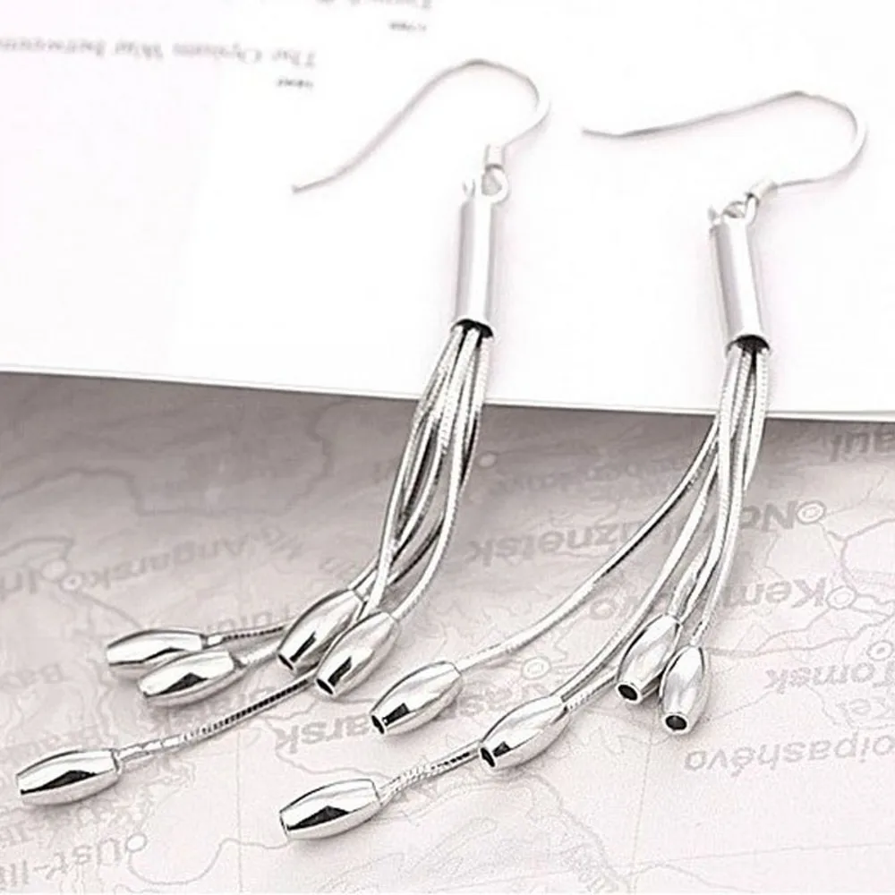 Настоящие однотонные 925 пробы серебряные Висячие серьги для женщин с бахромой модные серебряные ювелирные изделия серьги
