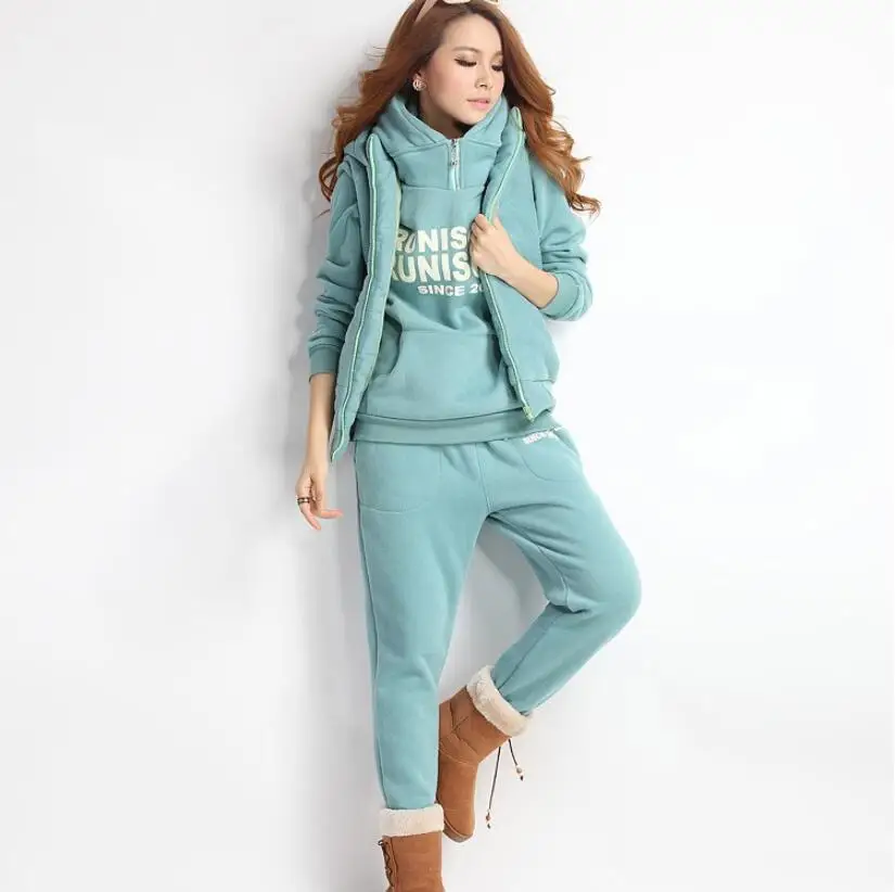  3pcs/Set Women Casual Hoodies Sportswear Suit Sweatshirt Vest Pants Thickening Warm Plus Size High 