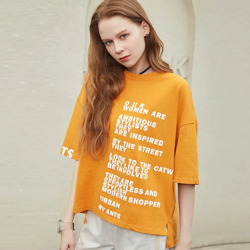 

Fashion spring summer famous brand women's T-shirt new letter decoration split stitching printing cotton round neck shirt girl