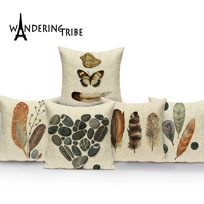 

Fashion High Quality Linen Decorative Word Love Stone Feather Cushion Covers Pillow Case Home Decorations Gifts for Home