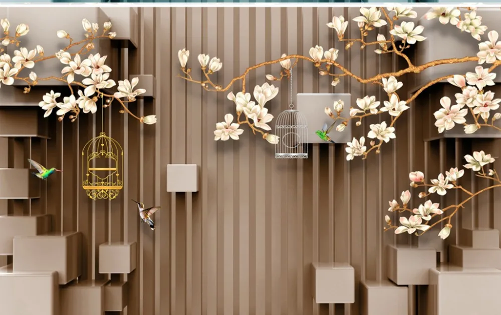 Custom Ang Size 3D Wallpaper 3D Hand-Painted flowers And Birds Stereo Space TV Background Wall Painting Wallpaper