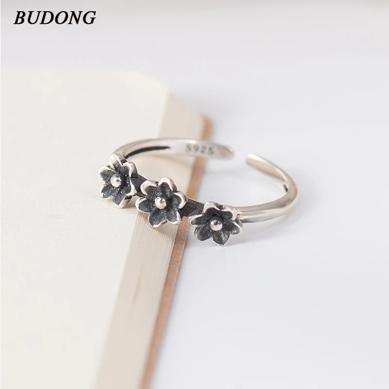

BUDONG 2018 Infinity Drop Shipping 925 Sterling Silver Ring 3 Flower Open Rings for Women Gift Sterling Silver Jewelry XURT093