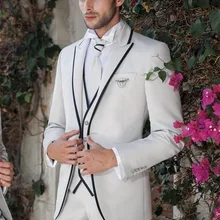 Классический стиль жениха цвета слоновой кости смокинги друзей жениха Мужские свадебные костюмы жениха(куртка+ брюки+ жилет+ галстук) K: 910