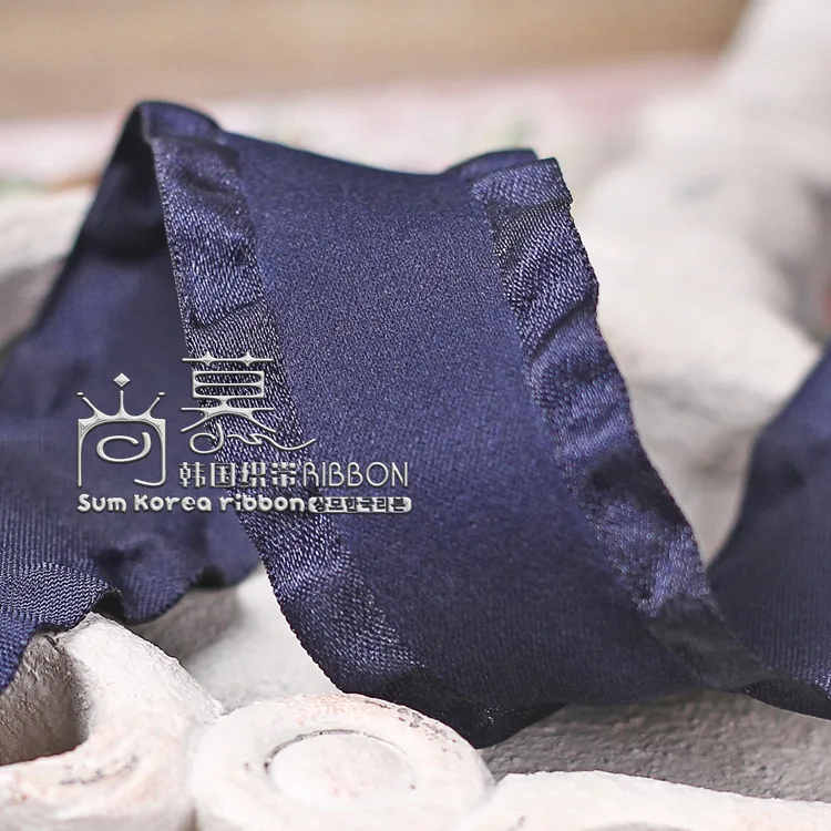 50 ярдов 25 мм 38 мм бахрома морщин край корейский атласная лента для одежда юбка украшения Аксессуары повязка для волос с бантиком ремесло поставки - Цвет: navy blue