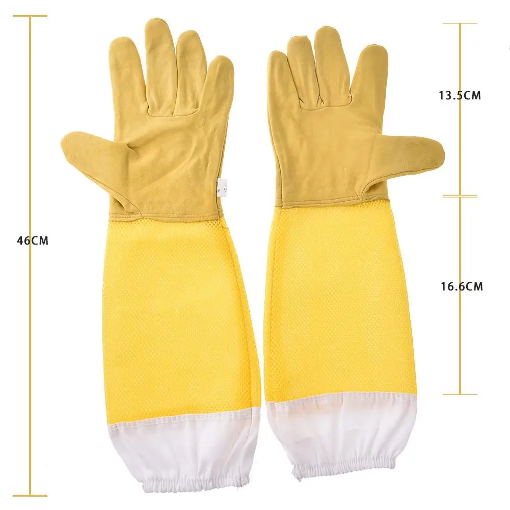 1 Pair Of Yellow Beekeeping Gloves Goatskin Bee Keeping Wear Resistant With Vented Beekeeper Long Sleeves For Beekeepers