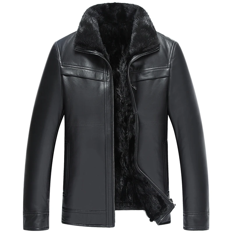 Мужская шуба из натуральной кожи AYUNSUE короткая меха норки на зиму 2019 Chaqueta Cuero Hombre