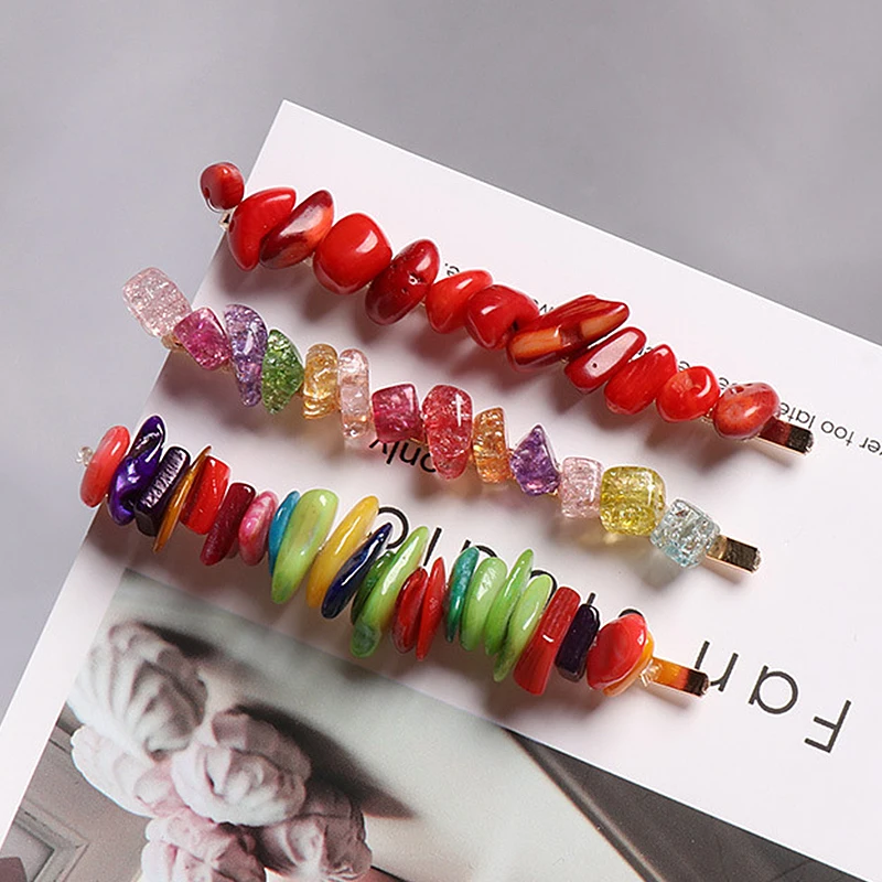 

2019 New Korean Hair Clip Colored Stones Beads Barrette Hairpin Handmade Headdress Beauty Styling Tools Hair Accessories