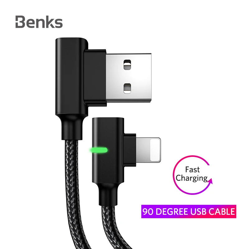 

Benks L Type Fast Charging Cable For iPhone X 8Pin USB Data Charger Cable for iPhone Xs Max Xr 8 7 6 plus 5s With LED light