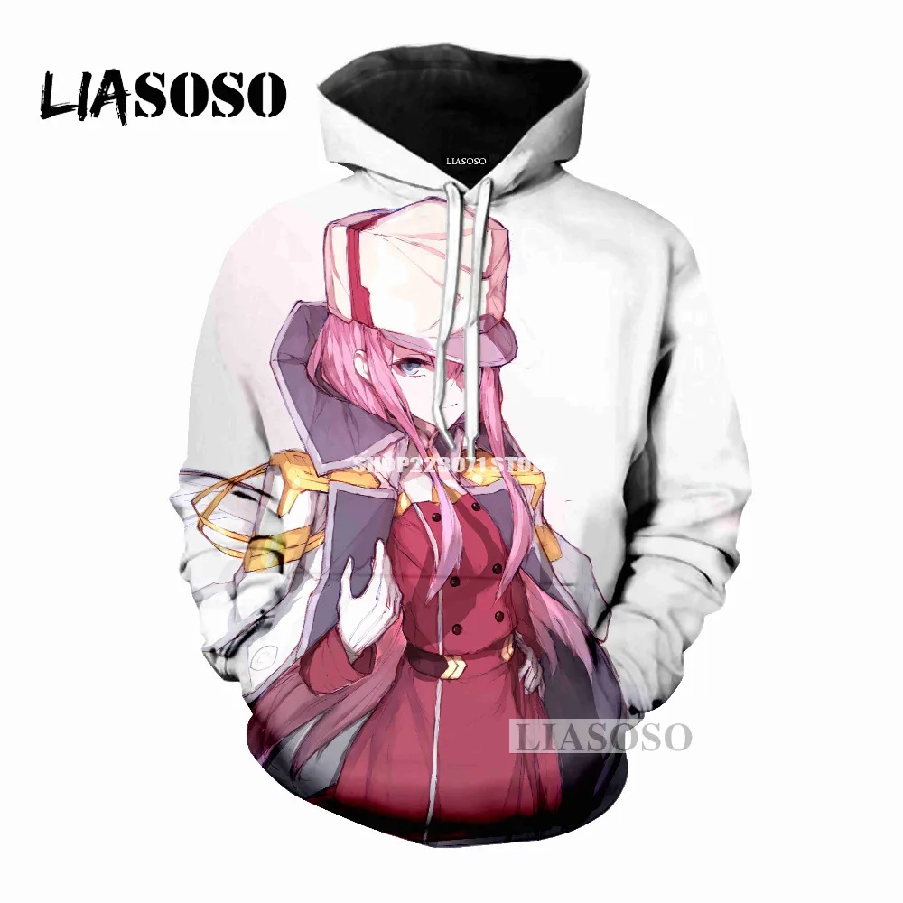 LIASOSO Мужская и Женская толстовка с капюшоном аниме Zero Two Повседневная Толстовка