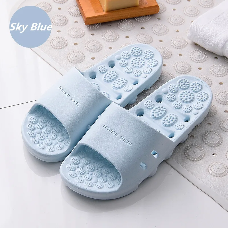 KESMALL/повседневные пляжные женские массажные шлепанцы; сандалии; дизайн; летние домашние шлепанцы на плоской подошве для женщин; шлепанцы для ванной - Цвет: Sky Blue