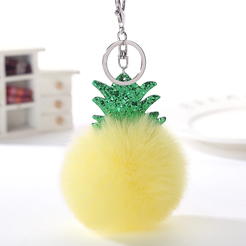 

8CM Pineapple Keychain Pure Color Pompom Fur Key Ring llavero Key Chain Chaveiro Femme Porte Clef Women Bay Keychain