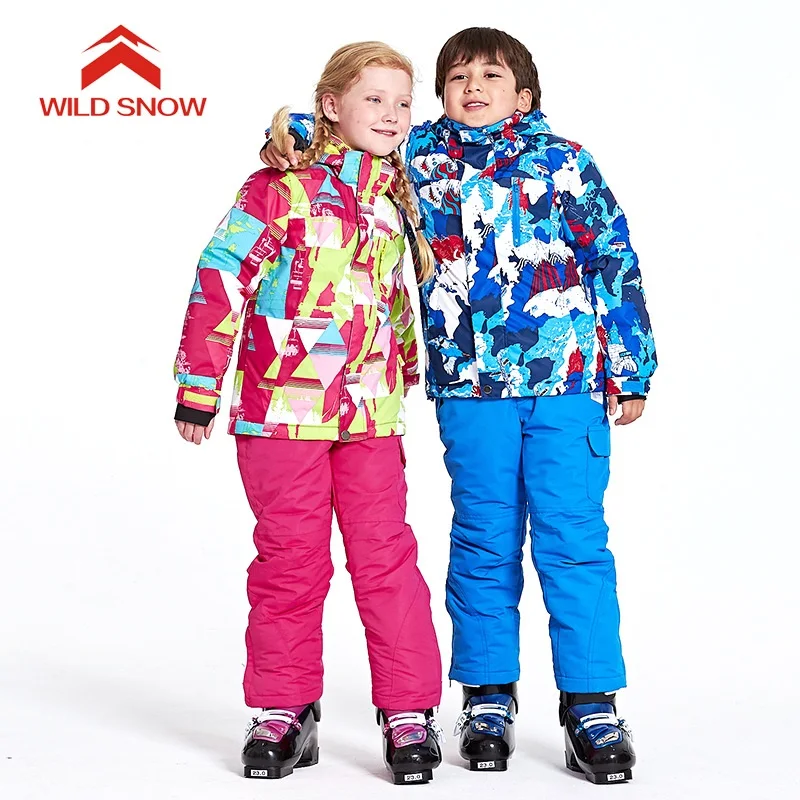 -30 الدافئة الاطفال تزلج دعوى الفتيان الفتيات سترة تزلج فستان أطفال مع سروال داخلي للماء الجليد يندبروف سترة الشتاء الأطفال التزلج دعوى