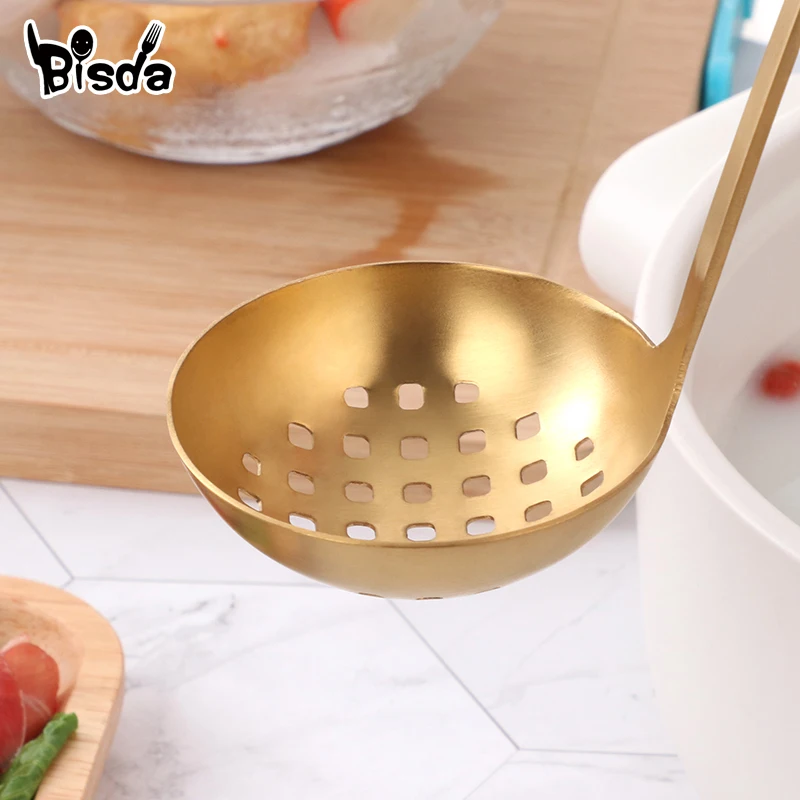 1 Piece Long Handle Soup Colander Stainless Steel Cooking Tools Gold Soup Ladle Kitchen Gadgets Wall Hanging Skimmer Strainer 1 Piece Long Handle Soup Colander Stainless Steel Cooking Tools Gold Soup Ladle Kitchen Gadgets Wall Hanging Skimmer Strainer