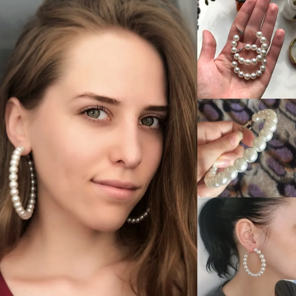 

Simulate Pearl Hoop Earrings for Women Exaggerates Oversize Round Circle Earings Fashion Jewelry Celebrity Brand Loop Earrings