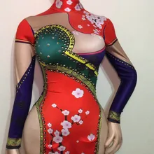 Китайское Сексуальное Фиолетовое Платье Чонсам Женская Одежда для танцев женский костюм певицы цельное Боди для ночного клуба вечерние платья