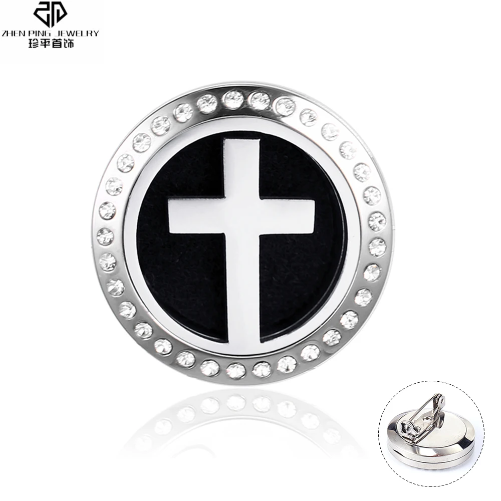 

Cross Perfume Diffuser Brooch Stainless Steel Essential Oil Locket Geometric Crystal Lapel Pins Aromatherapy Diffuser Brooches