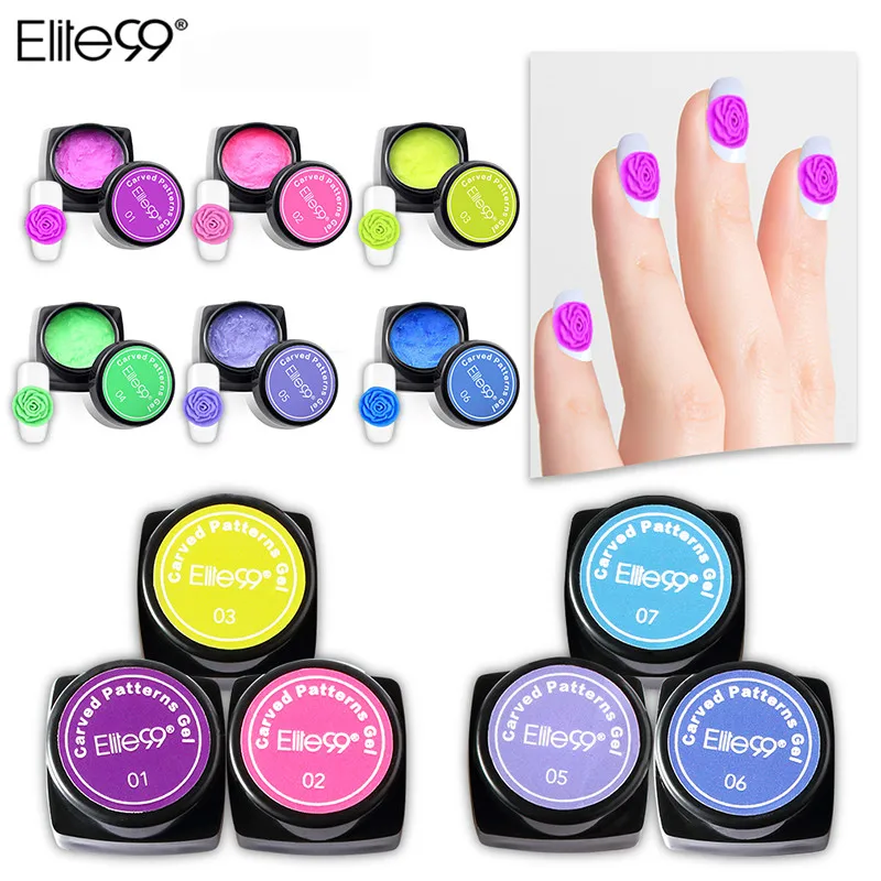 Elite99 20 цветов 3D Резные узоры гель отмачиваемый УФ для ногтей моделирование