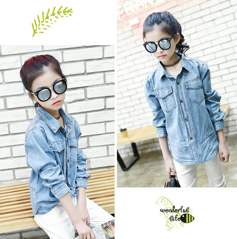 Kids Girls Long Sleeve Denim Shirt 12