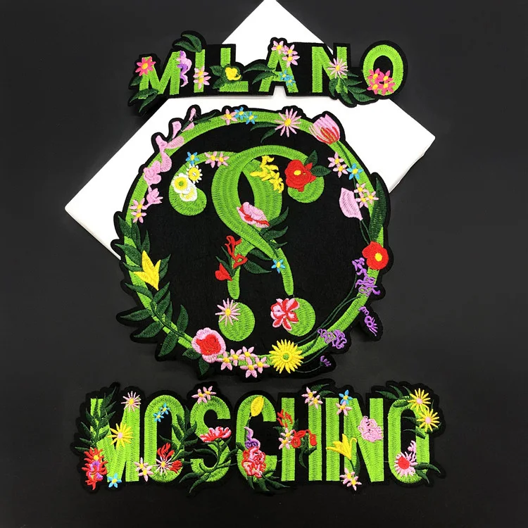

1Set/3Pcs New Flower Letter Embroidery Cloth Large Back Glue Patch Computer Embroidery Label Clothing Decoration Accessories