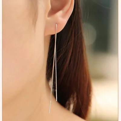 

DreamySky 100% Real 925 Sterling Silver Jewelry Korean Simple Line Tassel Earrings For Women Gift Joyas Pendientes Brincos