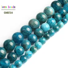 A + naturalny niebieski apatyt koralik okrągły luźne kamienne paciorki do tworzenia biżuterii Diy bransoletka 15 ''Strand 6mm 8mm 10mm