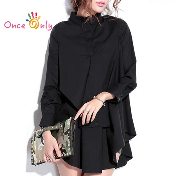 

Plus Size Women Blouses Black Shirts Long Sleeve 2020 Fashion Autumn Winter Stand Collar Shirts Women Solid Color Womens Tops