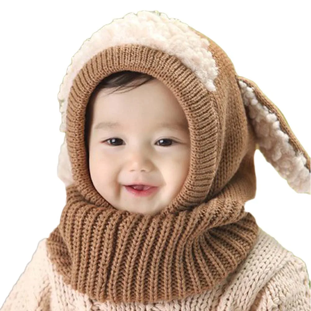 Novelty Wool Hat Cute Child Puppy Cashmere Ears Beanie Shawl Hat One piece Neck Warm Winter Hat