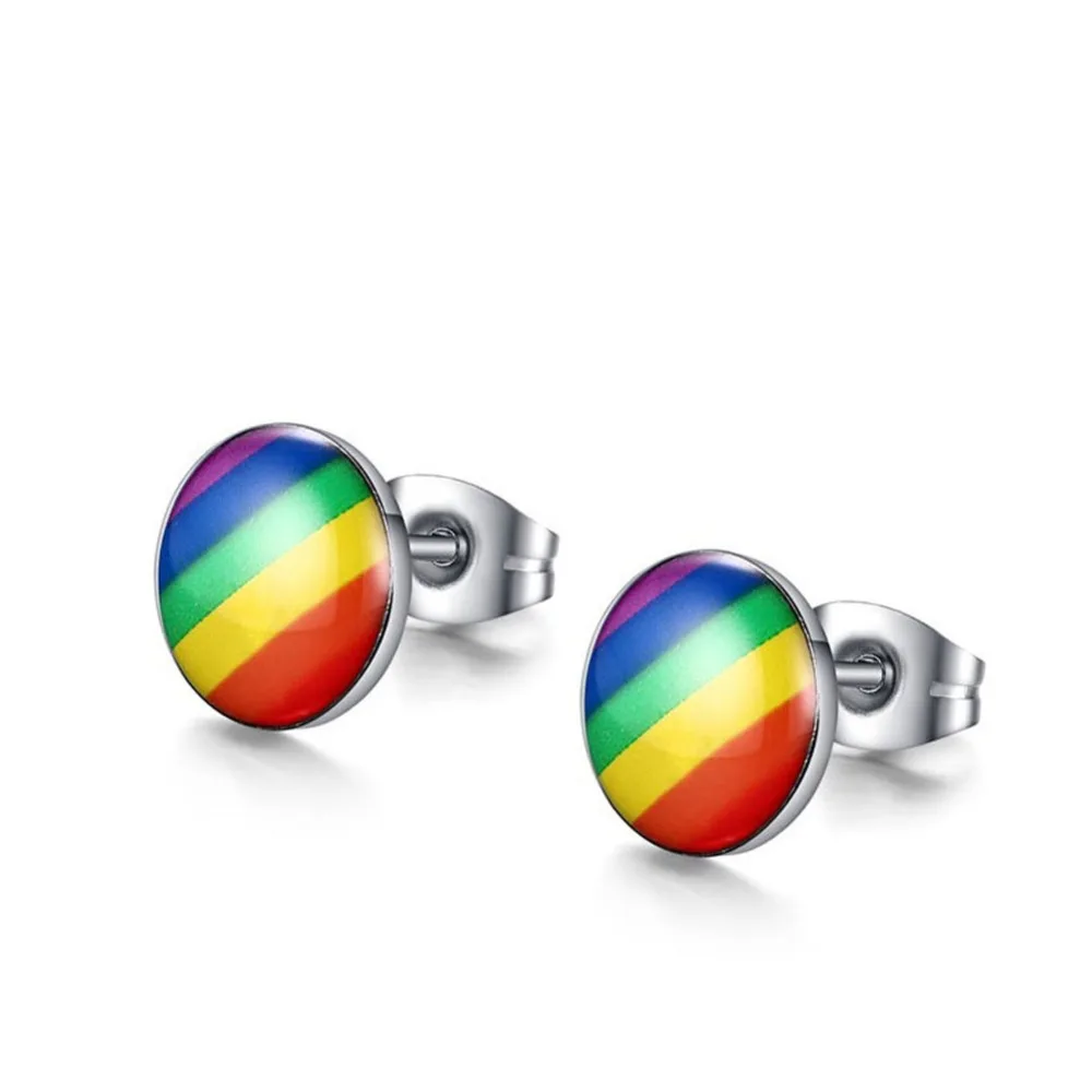 Fashion Rainbow Flag Earring Gay Pride Charm Stainless Steel Ear Studs For Men Women Fashion