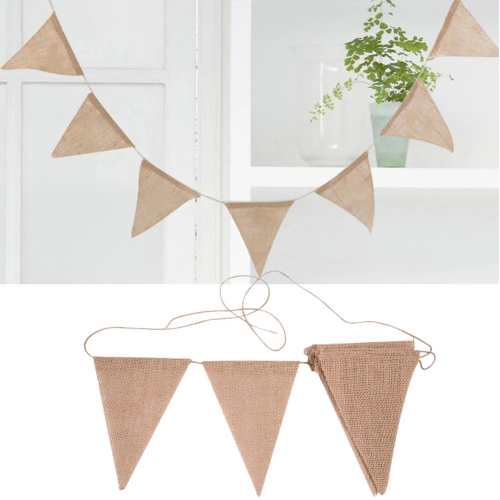 

13Pcs/Set Jute Rope Flax Triangular Linen Bunting Flags Pennant For Party Wedding Garland Decoration Product Supply