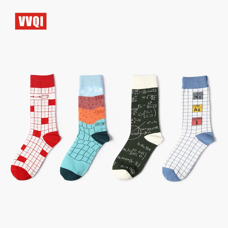 

new fashion designer original square lattice geometry mathematical equations chemical elements of good quality cotton socks tide