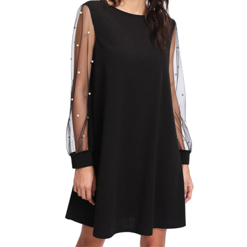 Buy Elegant Pearl Beading Mesh Dress for Womens Long