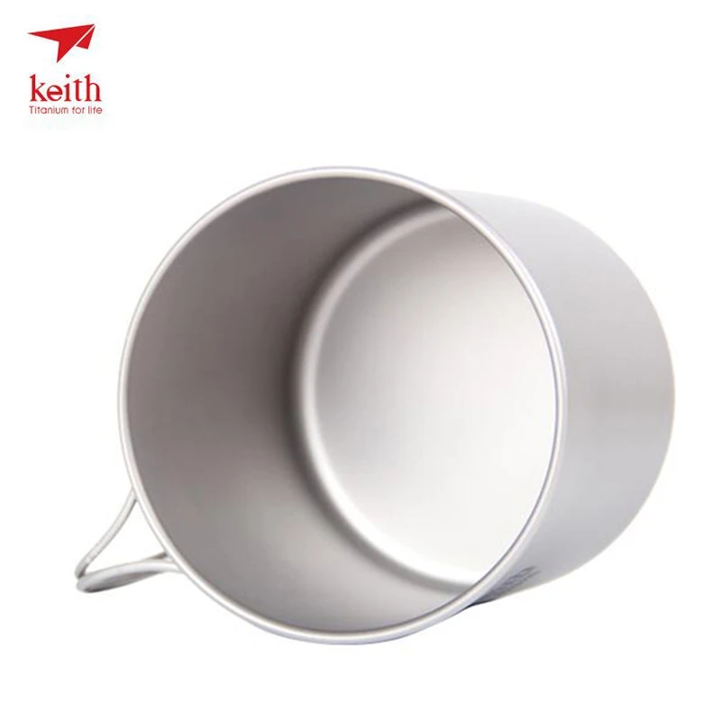 Keith 900 ml taza de titanio taza de agua portátil al aire libre Camping senderismo viajes vajilla titanio con tapa plegable mango Ti3209