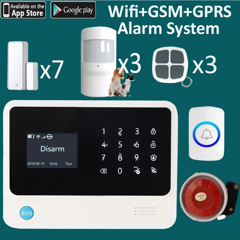 7 languages menu 99 wireless zones LCD gsm wifi alarm system window open + movement detection 7 languages menu 99 wireless zones LCD gsm wifi alarm system window open + movement detection