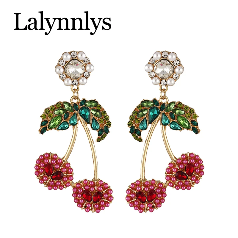 Lalynnlys Cute Cherry Watermelon Pineapple Drop Earrings New Fashion Rhinestone Fruit Dangle Earrings Ear Accessories Hot E60491