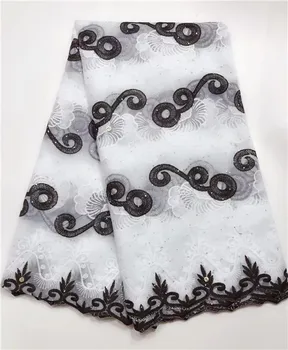 

Black+White African Lace Fabric 2019 High Quality French Mesh Lace Fabric With Stones Nigerian Milk Silk Lace Fabrics