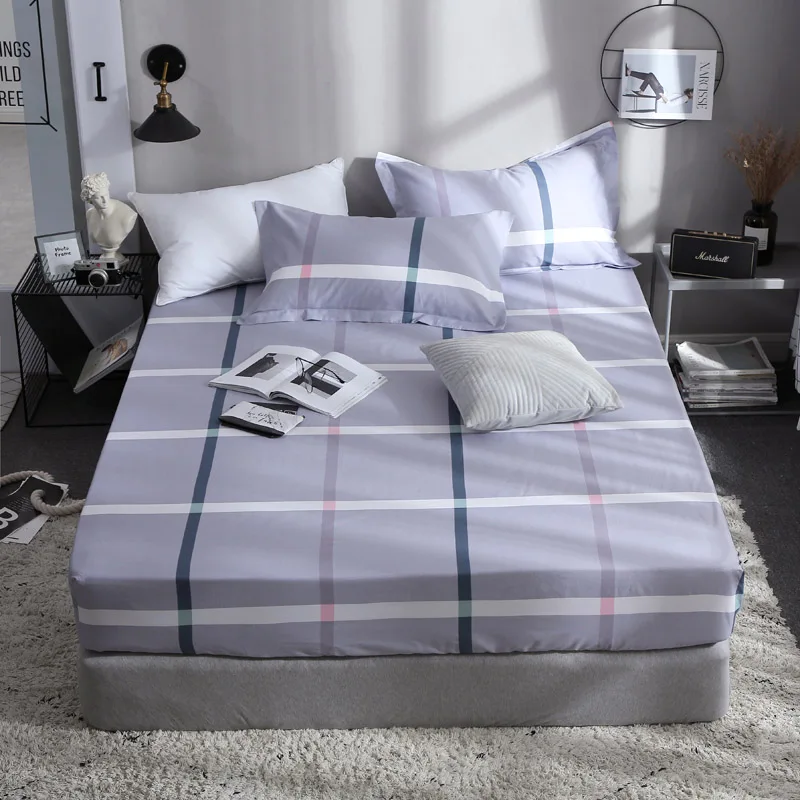 

Bed Sheet With Pillowcase Purple Plaid Pattern Bed Linen Queen Size Mattress Covers Fitted Sheet Sets With Elastic For King Size